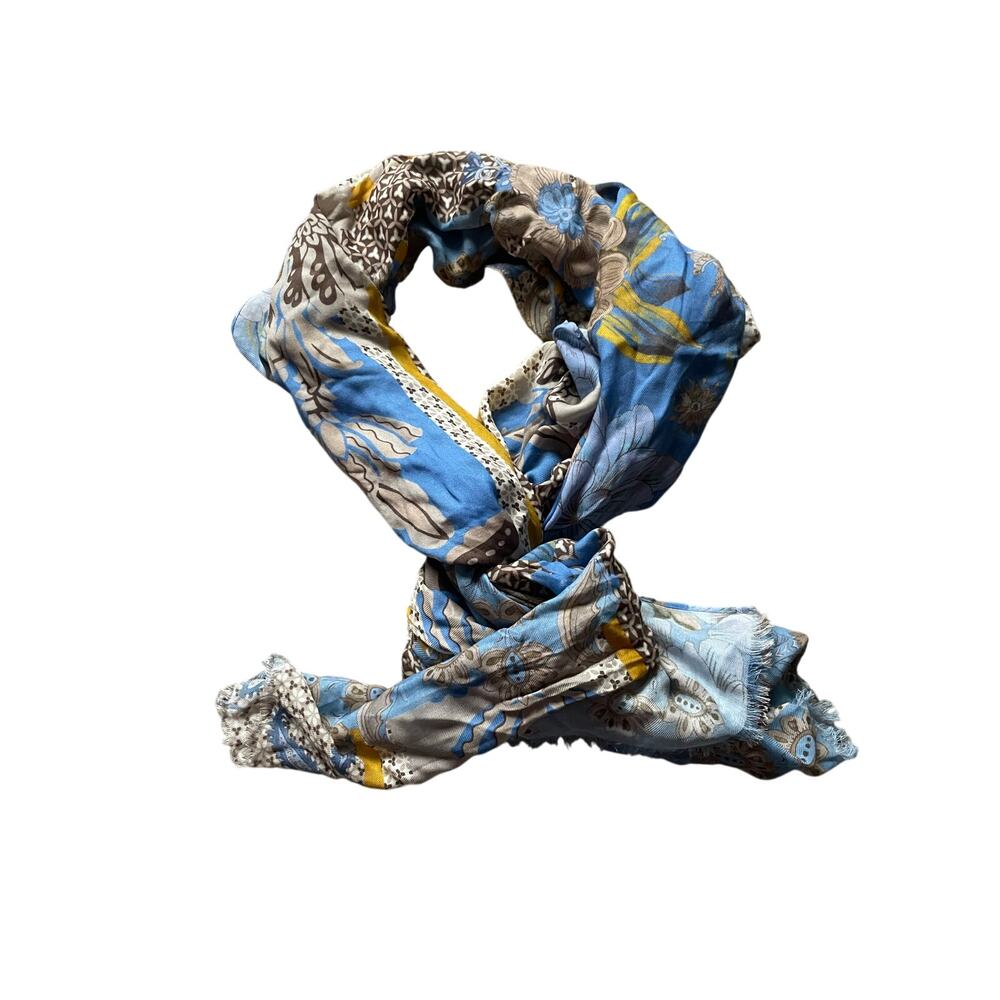 Silk/Modal Scarf/Shawl/Wrap Blue Floral Paisley Soft Feminine Festival Gypsy